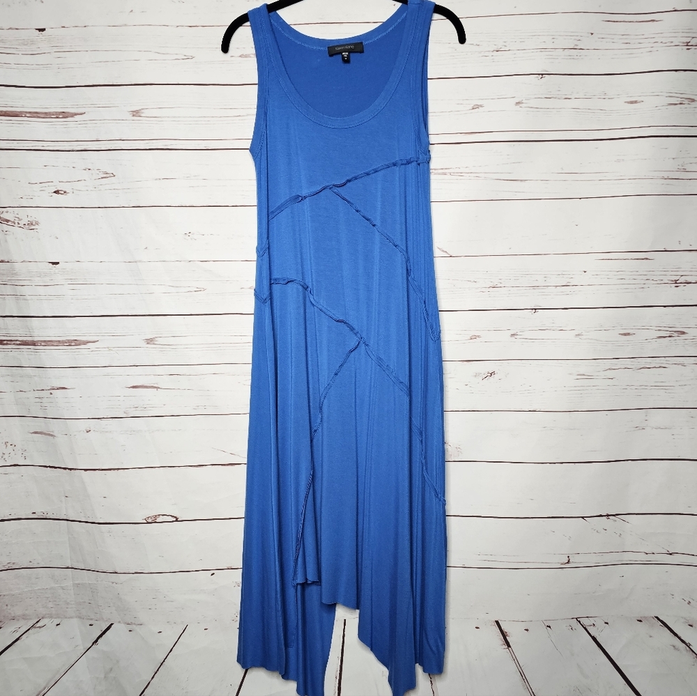 Karen Kane Seam Detail Sleeveless Blue Asymmetrical Maxi Dress